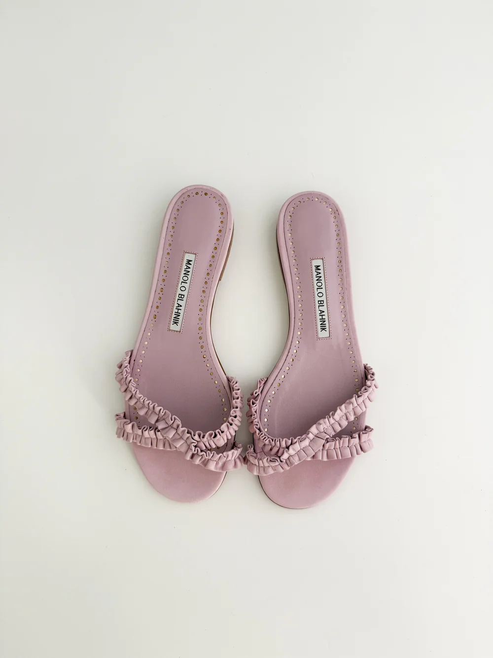 Manolo Blahnik Lilac Ruffled Leather Sandals (US 7 / IT 37